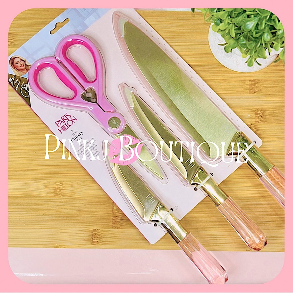 💗4pc {Paris Hilton} Home Pink {Cutlery} Gold Knife Set | Kitchen Collection!
